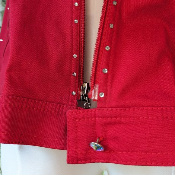 3/$15 Vintage 80s Red Jacket w Crystal Buttons, Rhinestones, & Shoulder Pads - Picture 10 of 10